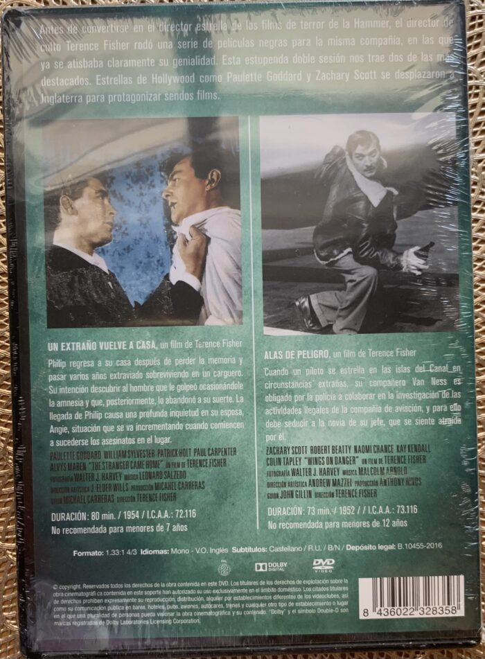 DOBLE SESION TERENCE FISHER : ALAS DE PELIGRO / UN EXTRAÑO VUELVE A CASA - Imagen 2